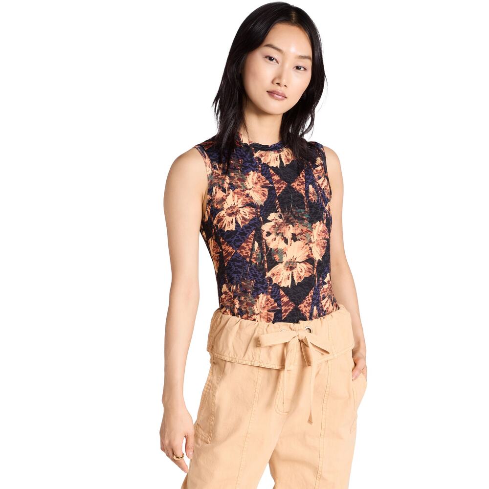 Ulla Johnson Ines Tank Top Yellow Orange Floral Print Sleeveless Stretch Size XL